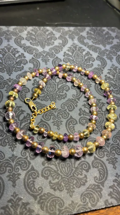 M97 goldtone beads with amethyst and citrine