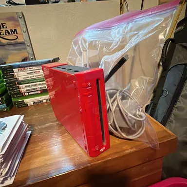 Red Nintendo Wii set up: GameCube compatible