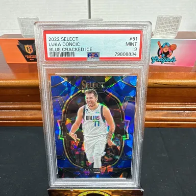 2022 Panini Select Luka Doncic 51 Blue Cracked Ice PSA MINT 9