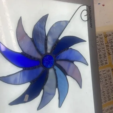 Stained Glass, pinwheel in blue