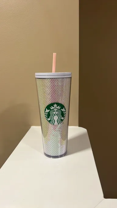 Starbucks Holiday Exclusive White Pink Sequins Cold Cup Tumbler