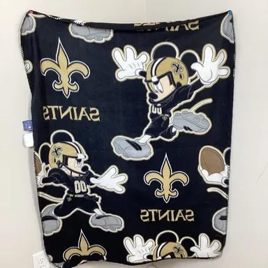 Disney Mickey Mouse Black & Cream New Orleans Saints Fleece Blanket