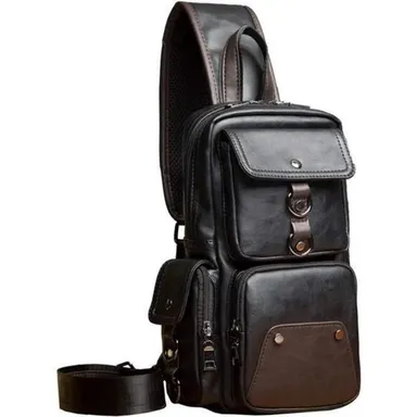 Mens Leather Sling Bag Backpack