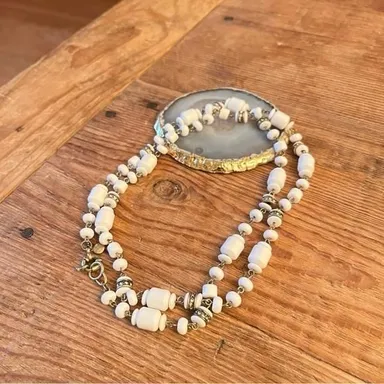 J. Crew Boho White and Crystal Beads on Gold-Tone Necklace