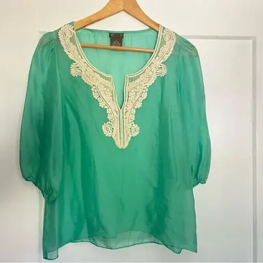 Fei by Anthropologie Silk Blouse with intricate Lace Detail - Size S
