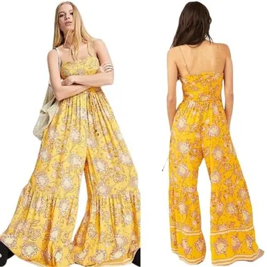 Free People little of your love paisley print jumpsuit in marigold yellow Medium
