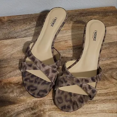 L'AGENCE Alesia Cheetah-Print Suede Low-Heel Mules Sandals Size 37