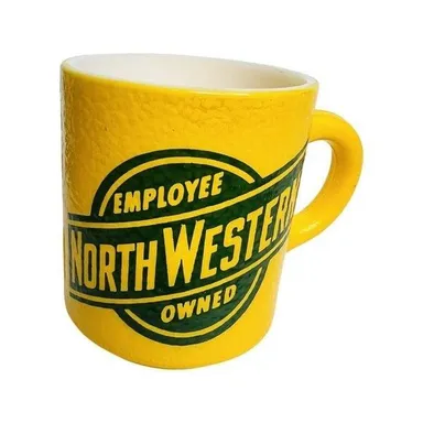 Vintage RARE Yellow Milk Glass Mug Employee North Western Owned Iowa Division