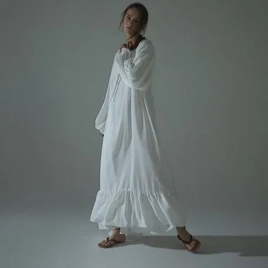 $300 Studio CUT White Puff Sleeve Maxi Oversized Dress  - ONE SIZE
