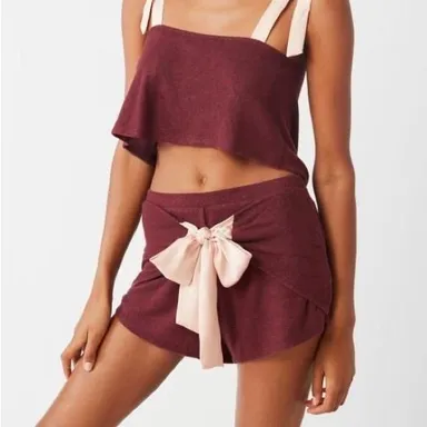 Urban Outfitters Out From Under Nova Satin Bow Tie Belted Shorts