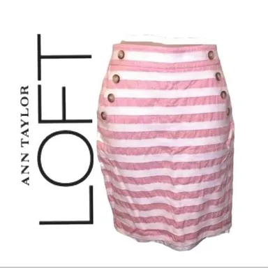 Ann Taylor LOFT High-Rise Sailor Striped Pink Textured Pencil Skirt Cotton SZ 6