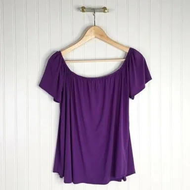 PIKO Womens Blouse Purple Short Sleeve Off Shoulde