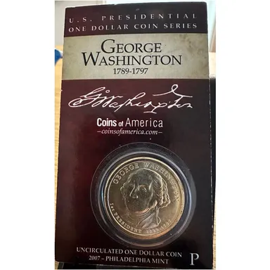 2007 P George Washington Presidential Dollar Mint Card