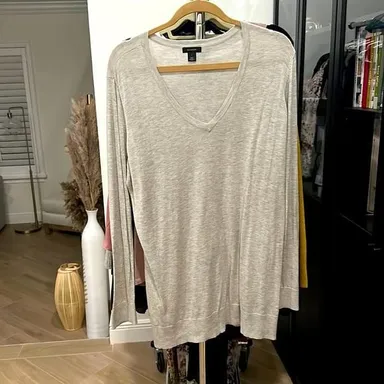 Halogen Cozy Cotton Vneck Sweater - Size Large - Light Gray