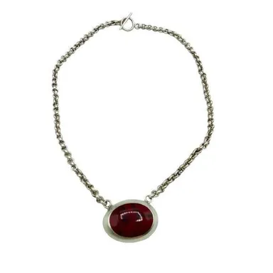 Vintage Mexico Sterling Silver 925 Red Jasper Necklace Large Statement Heavy 36g