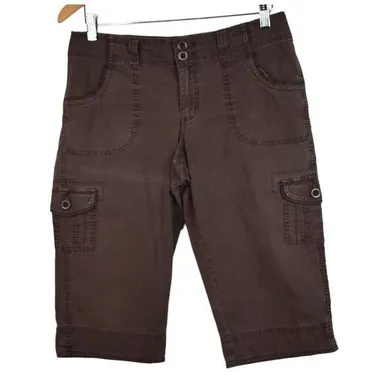 Apt 9 Capri 8 Womens Brown Cargo Shorts Cotton Blend Pockets Comfort Stretch