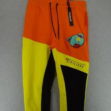 NWT Civilized sweatpants orange and yellow with embroidered bear