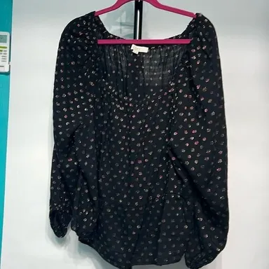 XL Loft black with sparkling dots blouse long sleeve pre loved