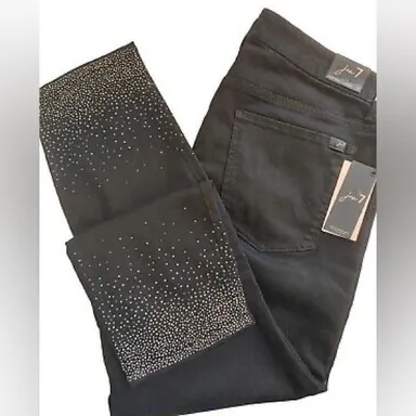 Size 20 NWT Jen7 By 7 For All Mankind Black Skinny Ankle Jeans Ombre Rhinestone