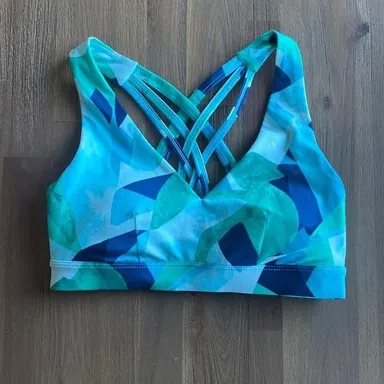 Ideology Aqua Stamp Sports Bra with Removable Cups, NWT, MSRP $24.50