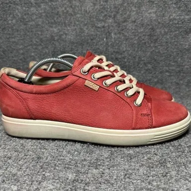 Ecco Soft 7 Shoes Womens 37 / US 6 Extra Width Red Leather Casual Sneakers