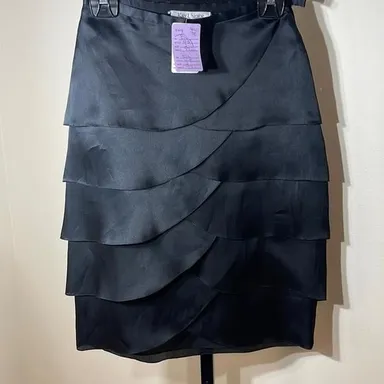NWT Kay Unger New York Skirt 100% Silk Tiered Ruffles Black Size 2