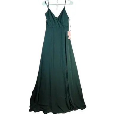 Birdy Grey KAIA Maxi Formal Dress Emerald Green Chiffon Lined Size Small