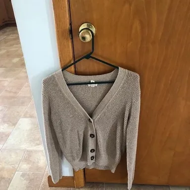 Lands end  tan colored cardigan buttons size m