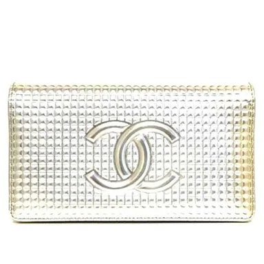 Chanel Chocolate Bar Silver Patent Leather Long Wallet