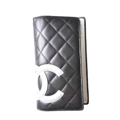 Chanel Quilted Calfskin Black Cambon Line Silver Leather Long Wallet