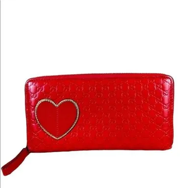 Gucci Red Leather Microguccissima Zip Around Wallet