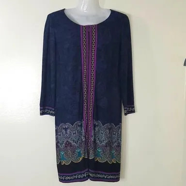 Laundry Shelli Segal zip dress Size 4 Navy Blue Stretch Classic Workwear Purple