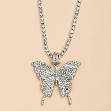 SILVER RHINESTONE BUTTERFLY NECKLACE