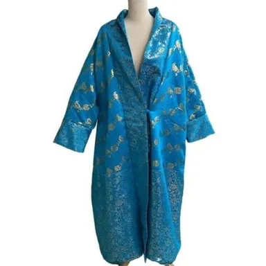 VTG Victorias Secret Blue Gold Kimono Robe Quilted Embroidered Asian Exotic Wow