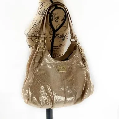042. Coach Madison Embossed Gold/Tan Metallic Leather Maggie Shoulder Bag