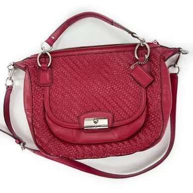 041. COACH Kristin Woven Leather Hobo Satchel Shoulder Bag 19312 Scarlet Red