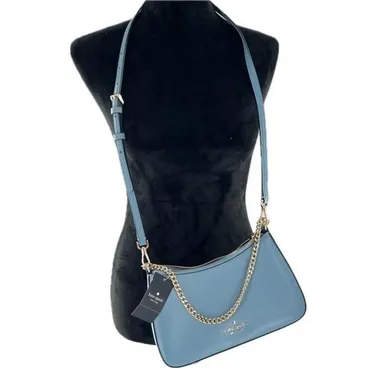050. Kate Spade Madison Saffiano Leather Convertible Crossbody Polished Blue NWT