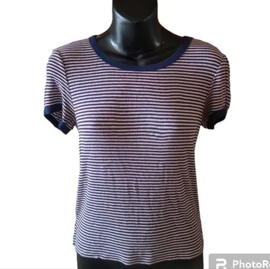 American eagle AEO Soft & Sexy T striped blue white red Top casual y2k shirt