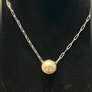 Gucci Silver Pearl & GG Button Necklace (GGXX025)