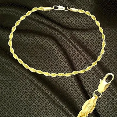 14K Gold Plated Brass ITALY 3mm ROPE CHAIN 9.5" ANKLET Bracelet