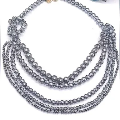 Rare ISAAC MIZRAHI LIVE 5 Strand layered gray pearl Statement necklace NWOT QVC