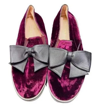 KATE SPADE Shoes Kate Spade Delise Too Bordeaux Velvet Black Nappa Bow Slip On S