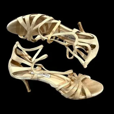 Jimmy Choo Women's Sandals Strappy High Heels Open Toe Buckle Gold Size 37.5