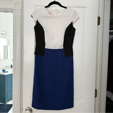 Sz 2 blue black and white colorblock dress