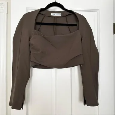 M Zara brown crop blouse
