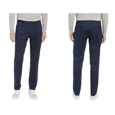 Nordstrom Men's Shop Slim Fit Navy Blue Flat Front Dress Pants Size 35x32