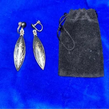 925 Sterling Silver Vintage Siam Niello Hindu Goddess Screw Back Earrings