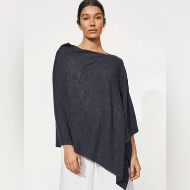 EILEEN FISHER RIBBED PONCHO INK OS NWOT