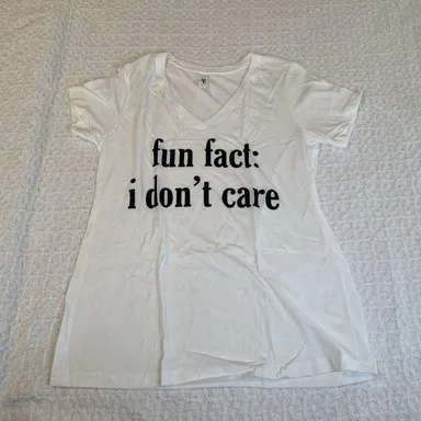 Women's “fun fact: i don’t care” Graphic Short Sleeve T-Shirt White XL
