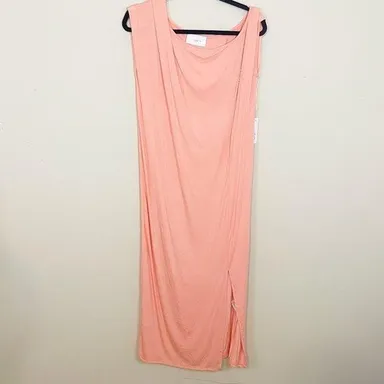 Six/Fifty NWT Peach Asymmetrical Side Slit Jersey Knit Midi Maxi Dress M